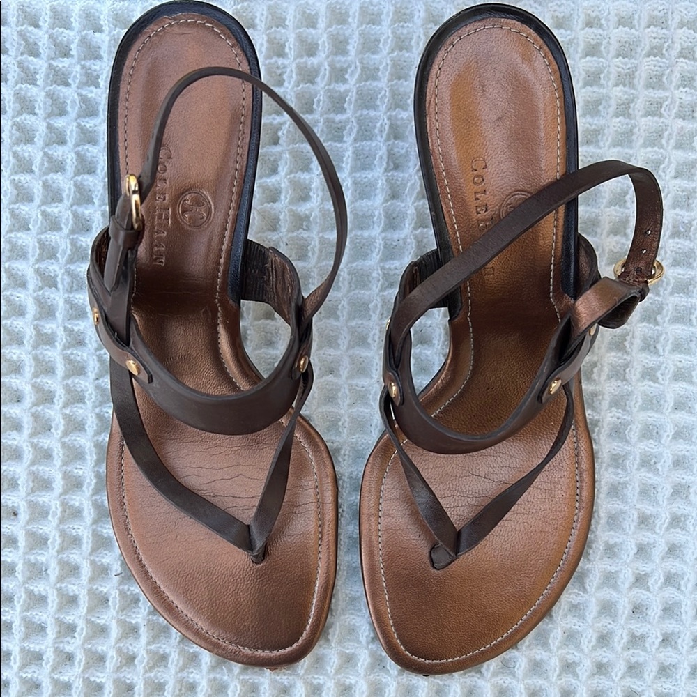 Cole Haan Brown Leather Sandals with Ankle Straps